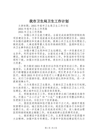 2024年我市卫生局卫生工作计划