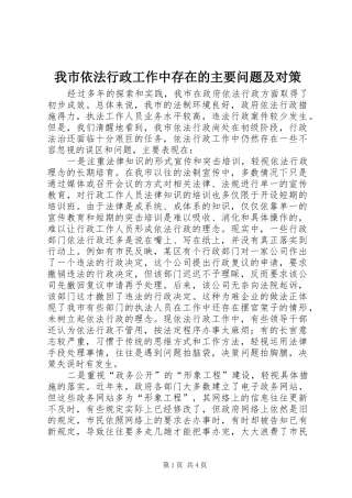 2024年我市依法行政工作中存在的主要问题及对策