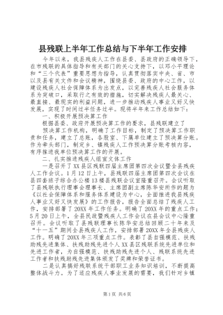 2024年县残联上半年工作总结与下半年工作安排