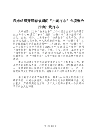 2024年我市组织开展春节期间扫黄打非专项整治行动扫黄打非