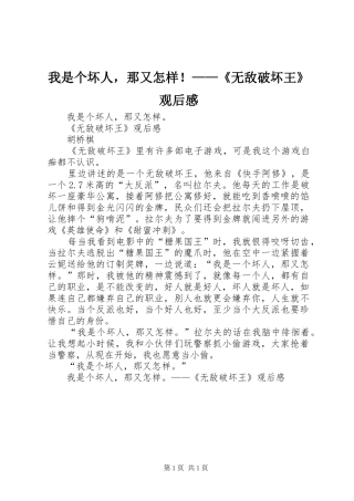 2024年我是个坏人，那又怎样无敌破坏王观后感