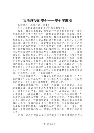 2024年我所感受的安全安全演讲稿