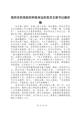 2024年我所在的党组织和我身边的党员支部书记演讲稿