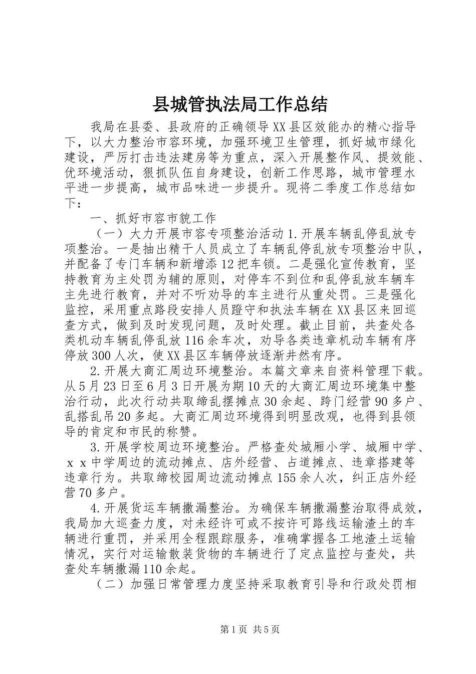 2024年县城管执法局工作总结_第1页