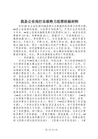 2024年我县公安局打击恶势力犯罪经验材料