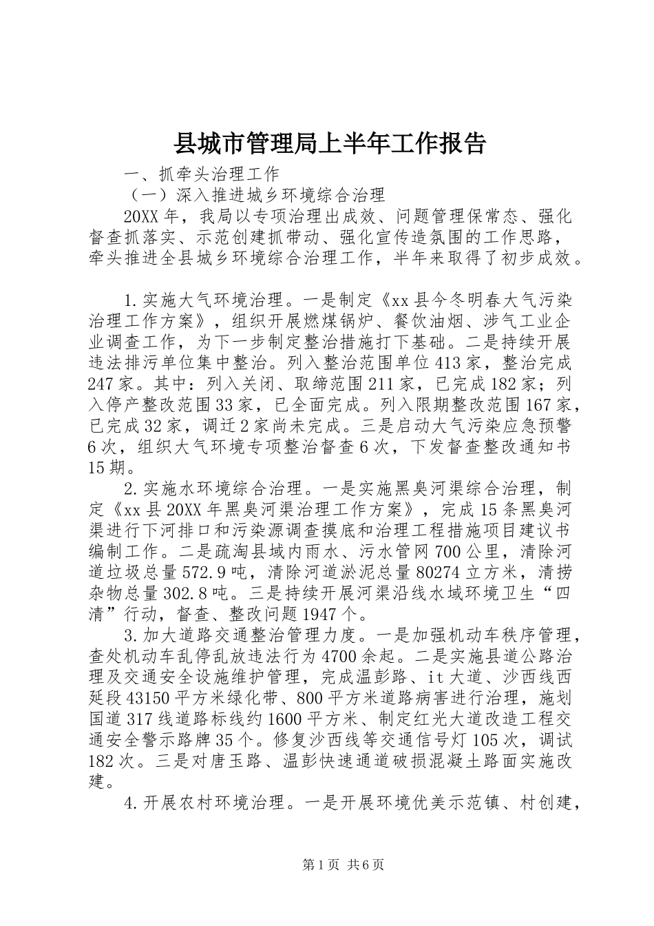 2024年县城市管理局上半年工作报告_第1页