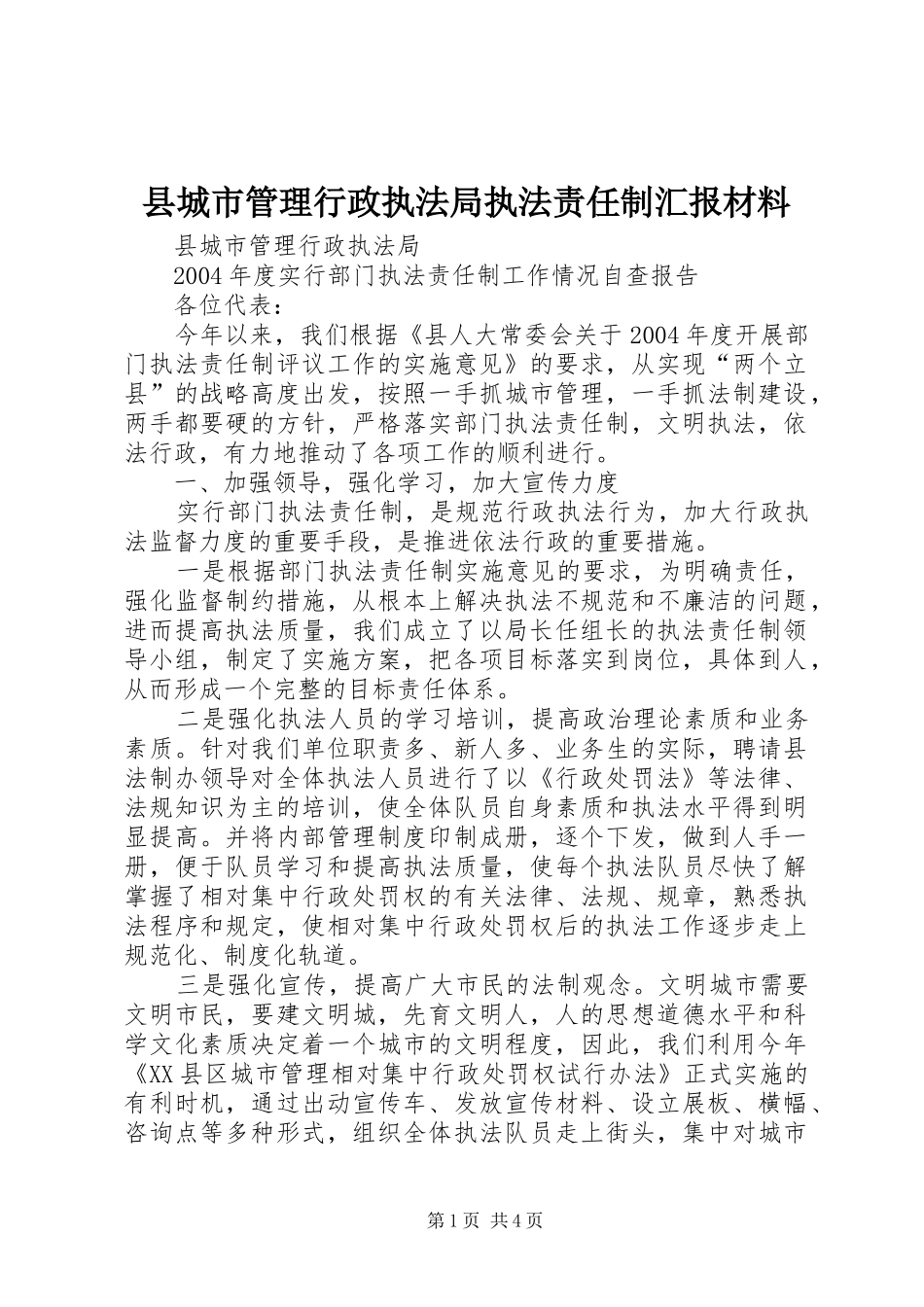 2024年县城市管理行政执法局执法责任制汇报材料_第1页