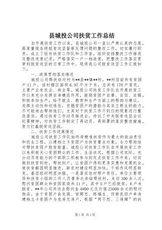 2024年县城投公司扶贫工作总结