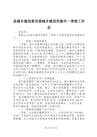 2024年县城乡建设委员委城乡建设形象年一季度工作总
