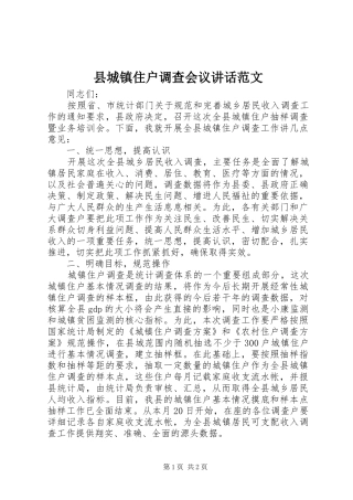 2024年县城镇住户调查会议致辞范文