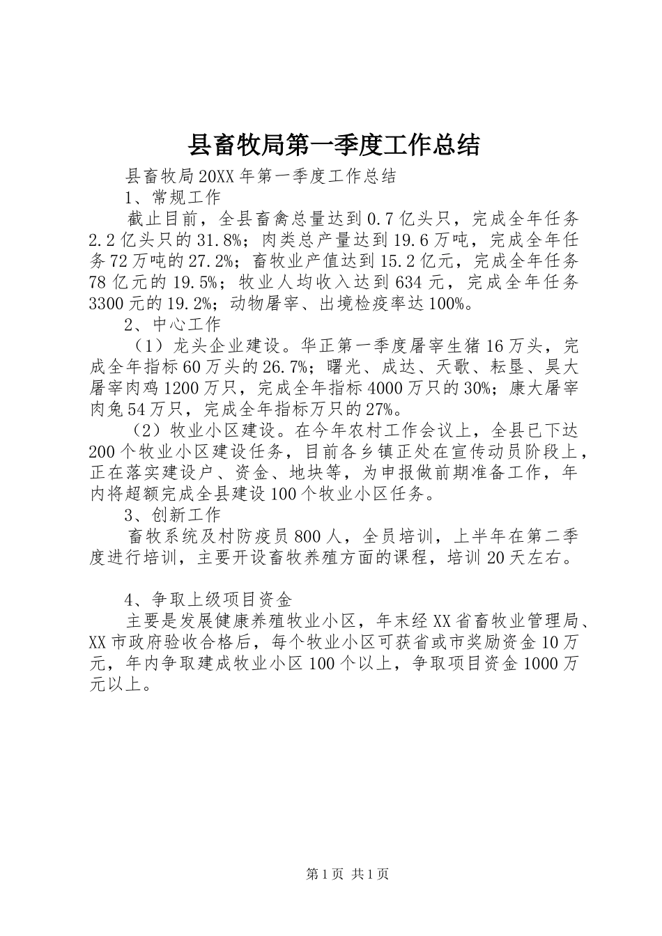 2024年县畜牧局第一季度工作总结_第1页
