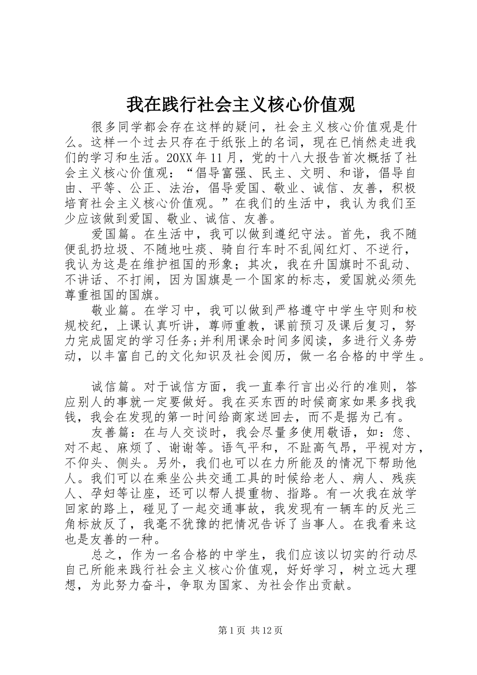 2024年我在践行社会主义核心价值观_第1页