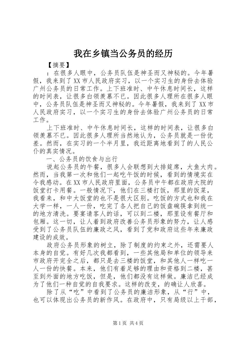 2024年我在乡镇当公务员的经历_第1页