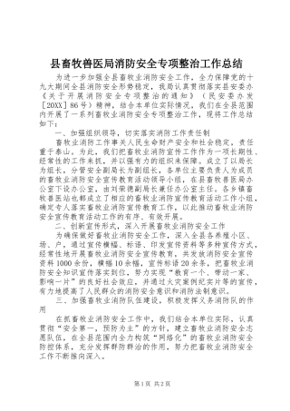 2024年县畜牧兽医局消防安全专项整治工作总结