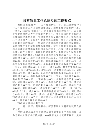 2024年县畜牧业工作总结及的工作要点