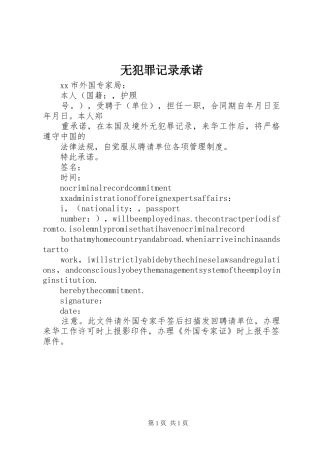 2024年无犯罪记录承诺