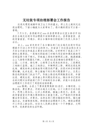2024年无垃圾专项治理部署会工作报告