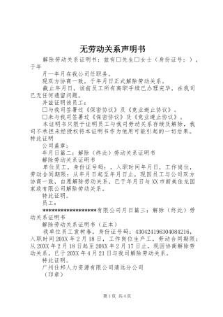 2024年无劳动关系声明书