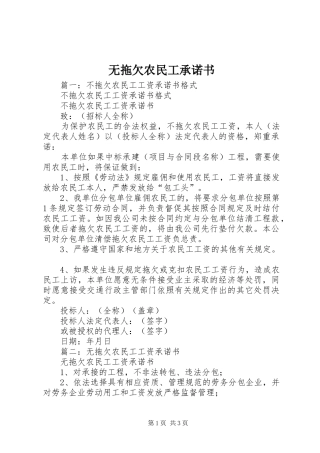 2024年无拖欠农民工承诺书
