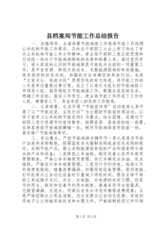 2024年县档案局节能工作总结报告