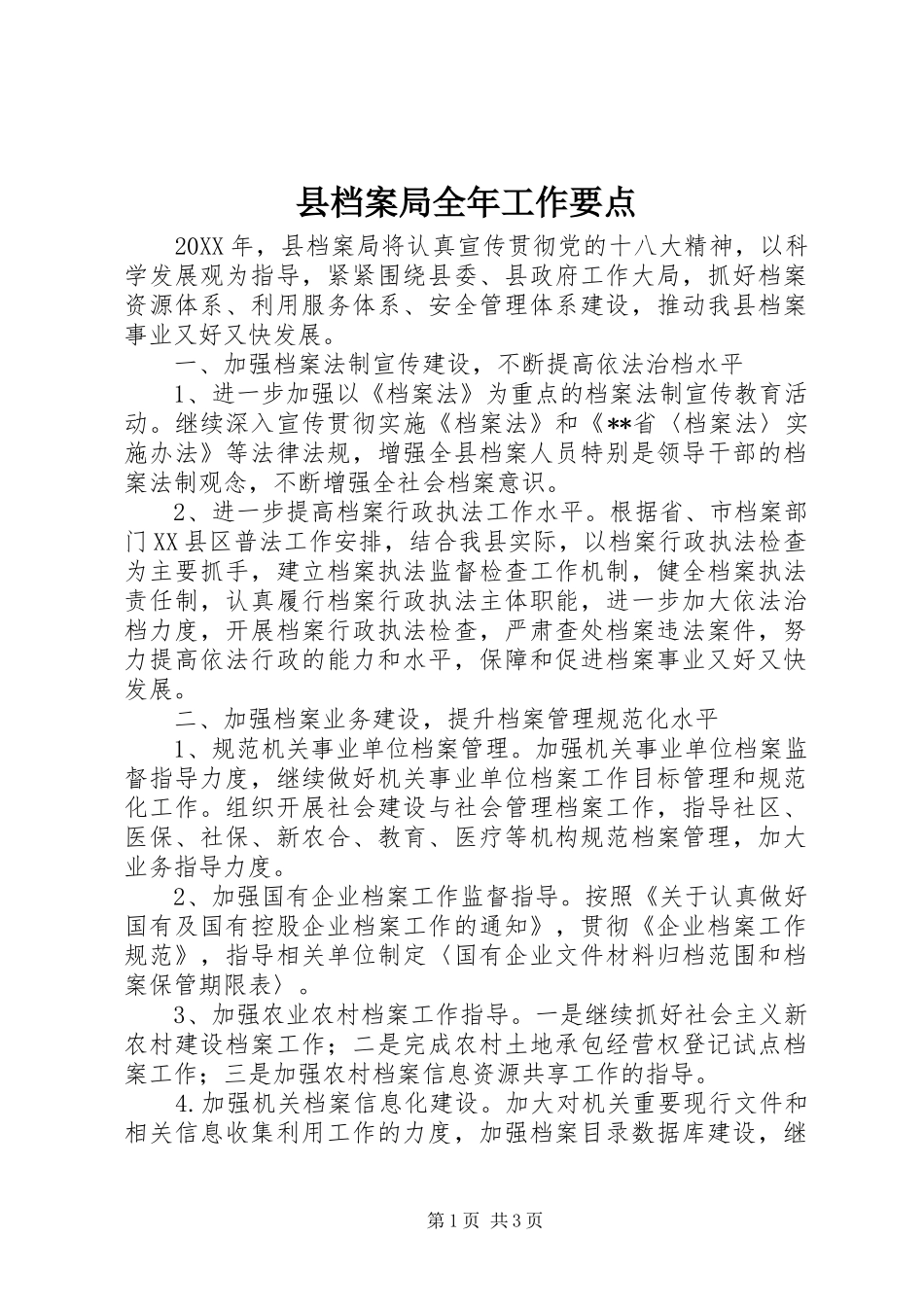 2024年县档案局全年工作要点_第1页