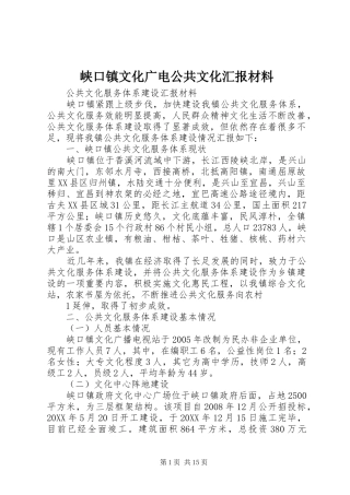 2024年峡口镇文化广电公共文化汇报材料