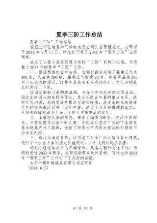 2024年夏季三防工作总结