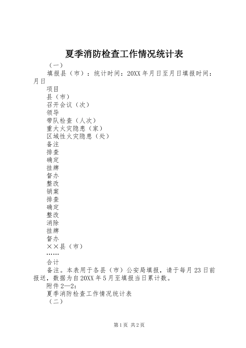 2024年夏季消防检查工作情况统计表_第1页