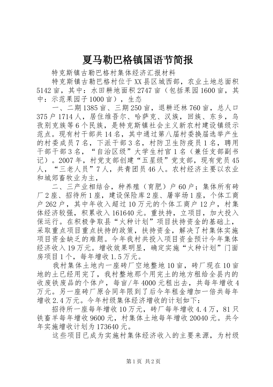2024年夏马勒巴格镇国语节简报_第1页