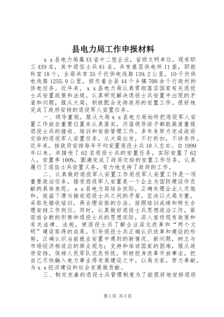 2024年县电力局工作申报材料