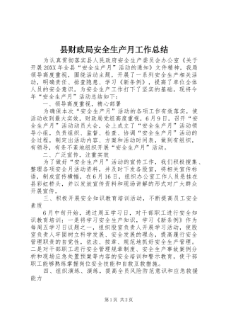 2024年县财政局安全生产月工作总结