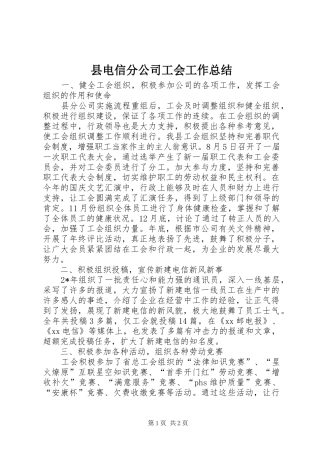 2024年县电信分公司工会工作总结