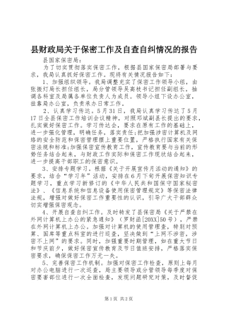 2024年县财政局关于保密工作及自查自纠情况的报告