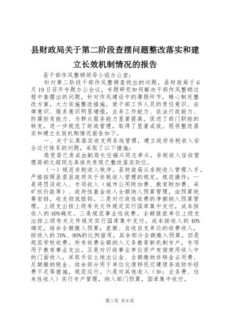 2024年县财政局关于第二阶段查摆问题整改落实和建立长效机制情况的报告