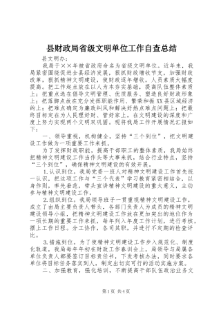 2024年县财政局省级文明单位工作自查总结