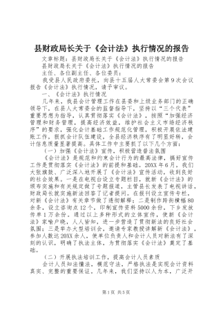 2024年县财政局长关于会计法执行情况的报告