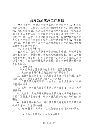 2024年县发改局应急工作总结