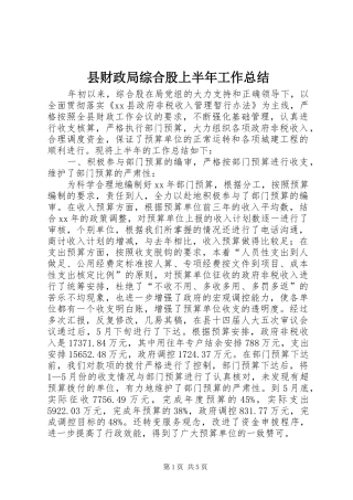 2024年县财政局综合股上半年工作总结