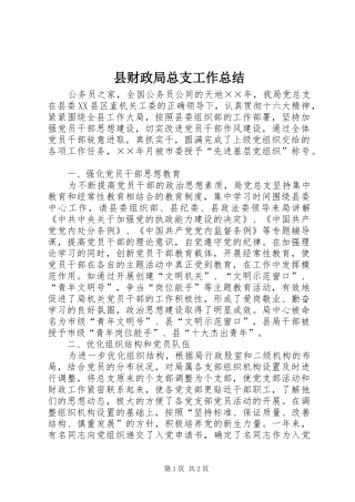 2024年县财政局总支工作总结