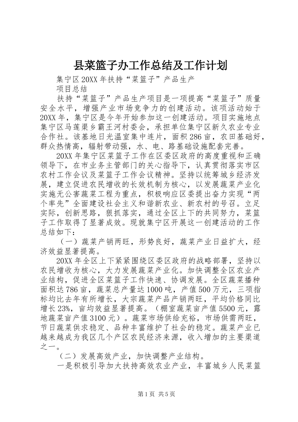 2024年县菜篮子办工作总结及工作计划_第1页