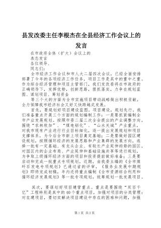 2024年县发改委主任李根杰在全县经济工作会议上的讲话