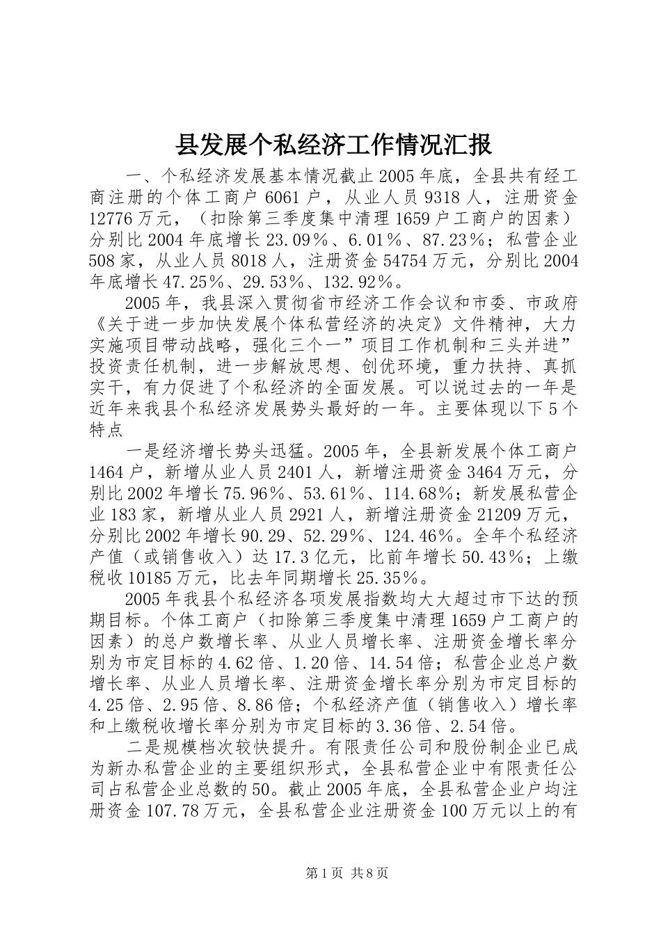 2024年县发展个私经济工作情况汇报_第1页