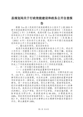 2024年县规划局关于行政效能建设和政务公开自查报告