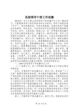 2024年县级领导干部工作述廉