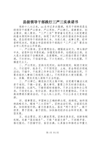 2024年县级领导干部践行三严三实承诺书