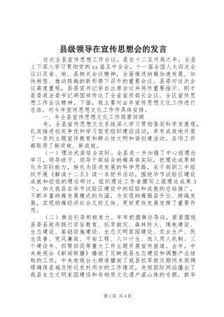 2024年县级领导在宣传思想会的讲话