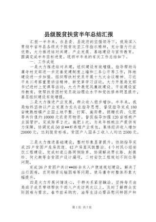 2024年县级脱贫扶贫半年总结汇报