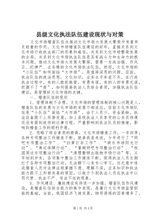 2024年县级文化执法队伍建设现状与对策