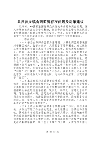 2024年县反映乡镇食药监管存在问题及对策建议
