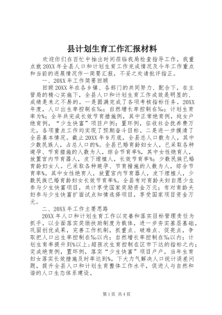 2024年县计划生育工作汇报材料